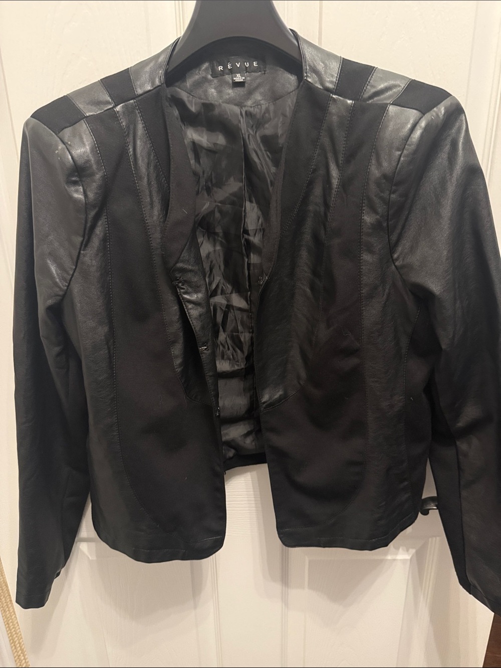 ReVUE Black Women's Faux Leather Panel Blazer